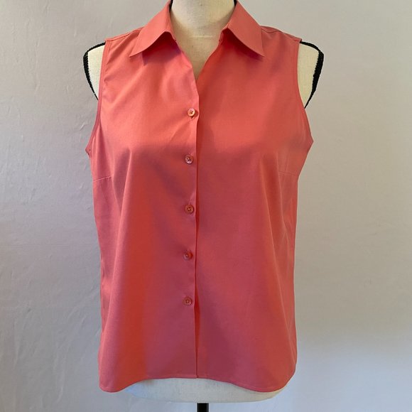 Talbots Petites Button-Down Collared Tank Top Pink – Size 10P - Picture 1 of 13